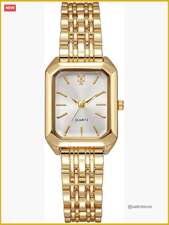 Vintage Rectangle Gold Watch Minimalist Quartz Steel Strap Casual Fashion main image 7